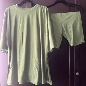 Dressed in Lala Malone Ribbed Biker Set in Avocado Green